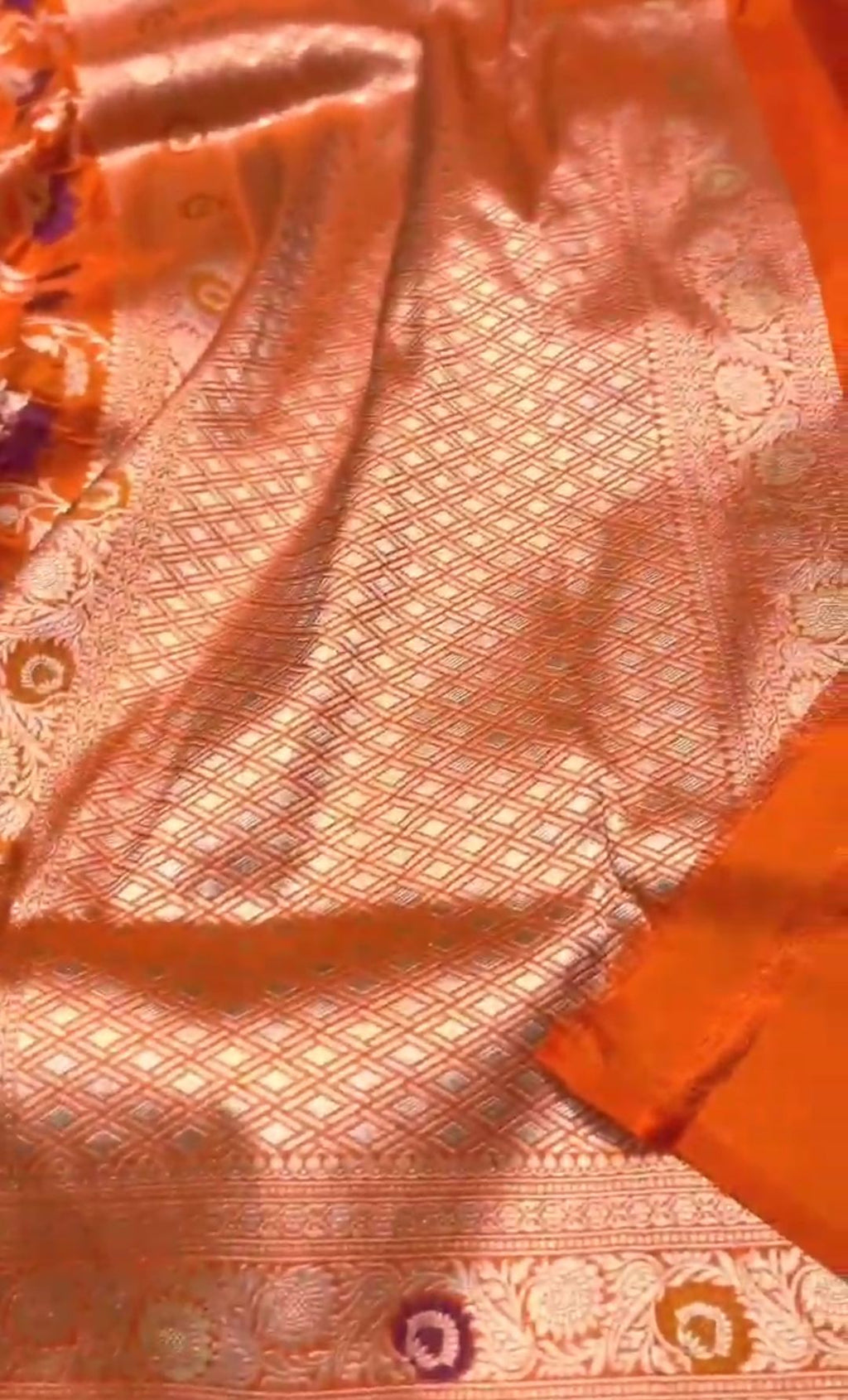 Orange Banarasi Håndvæv Katan Silk Meenakari Saree