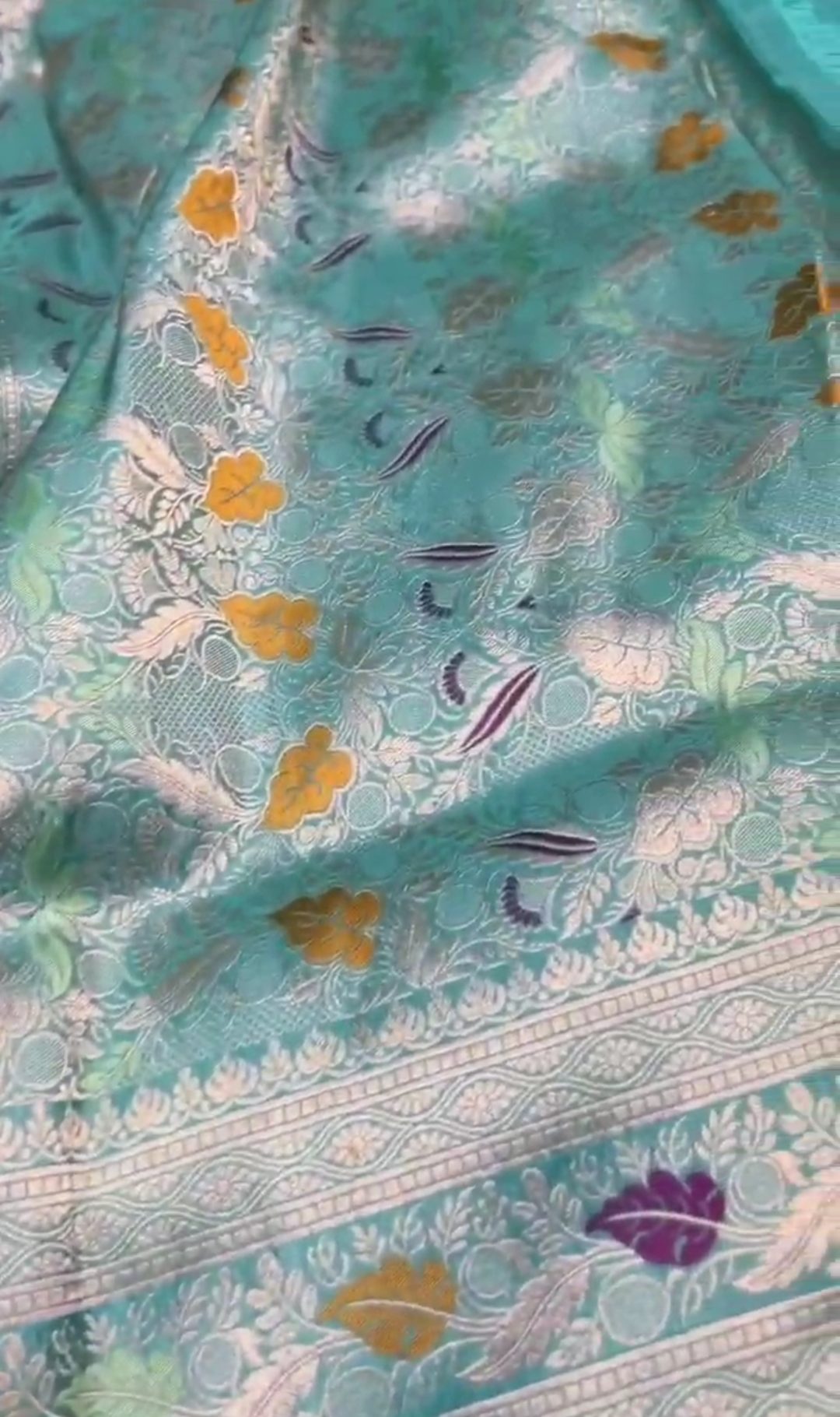 Dual Tone Turquoise Banarasi Handloom Katan Silk Meenakari Saree