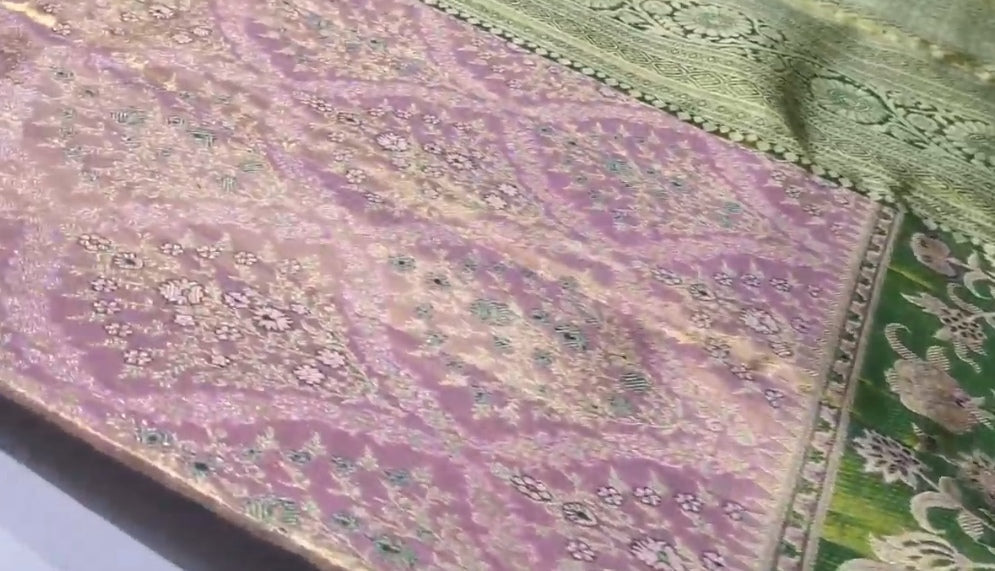 Pink Kanchipuram Handloom Tissue 2G Gold Brocade Silk Saree