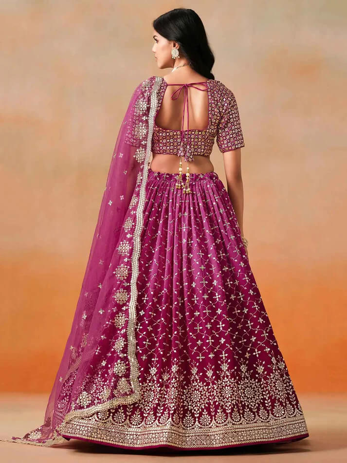 Red-Pink Georgette Lehenga with Zari & Sequins Work