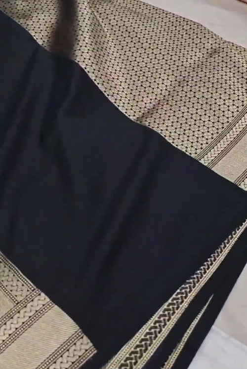 Black Banarasi Semi Katan Silk Sona Rupa Saree