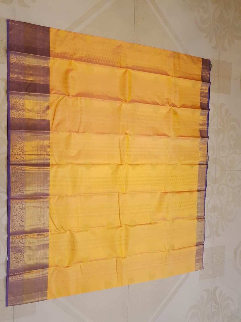 Gylden gul Kanchipuram Håndvæv 2G Guld Pattu Silk Saree
