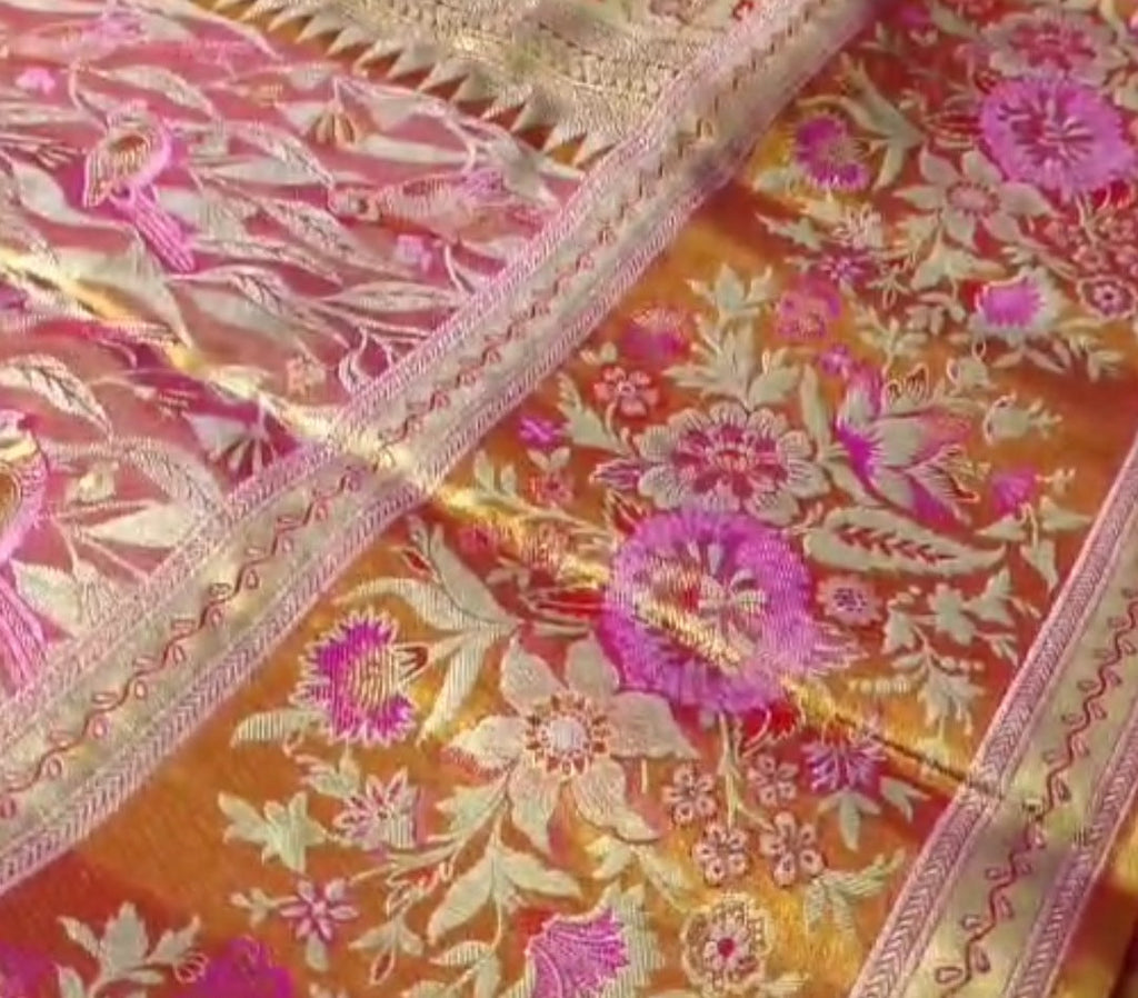 Hot Pink Kanchipuram Handloom Tissue Brocade Meenakari Silk Saree