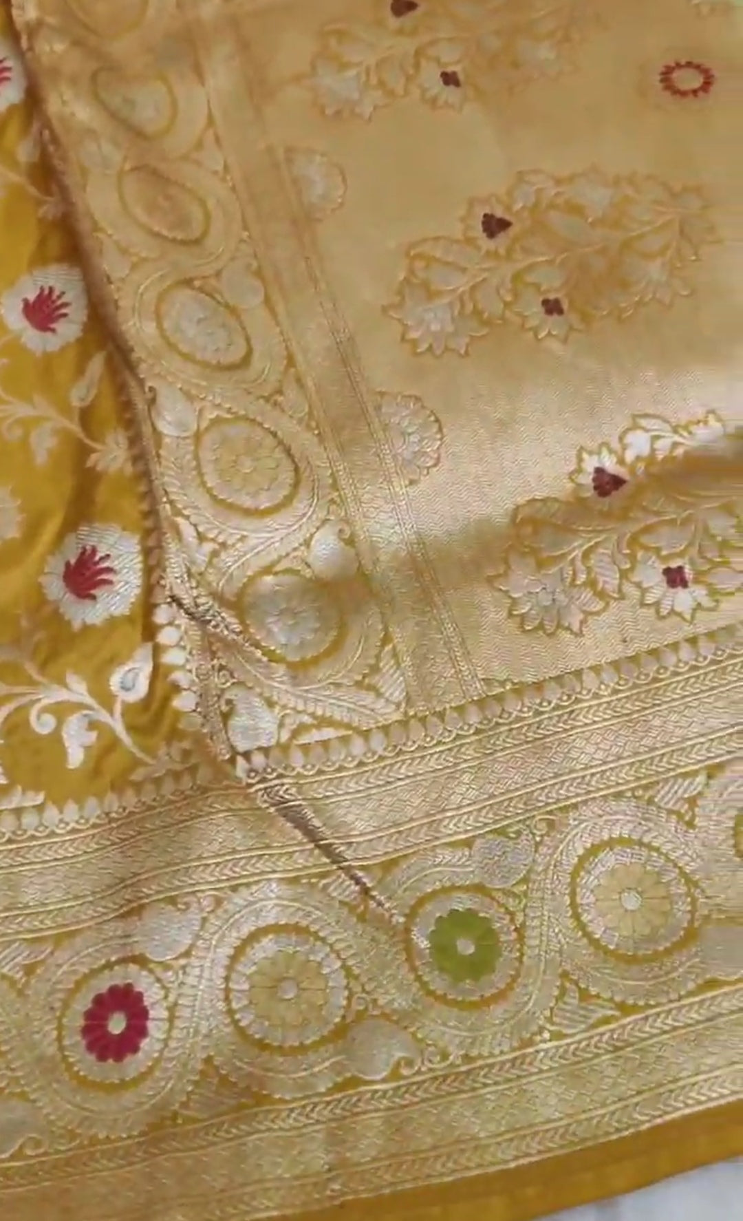 Dual Tone Mustard Banarasi Handloom Katan Silk Meenakari Saree