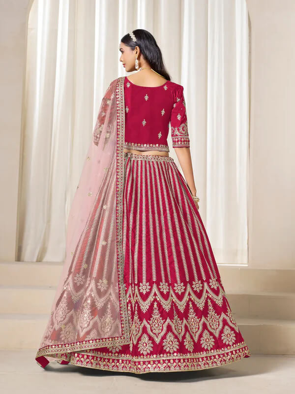 Red Art Silk Lehenga with Thread & Sequins Work