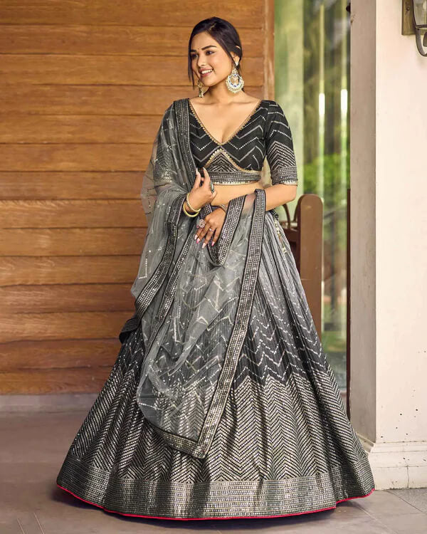 Black & Grey Lehenga Choli with Thread & Sequins Work