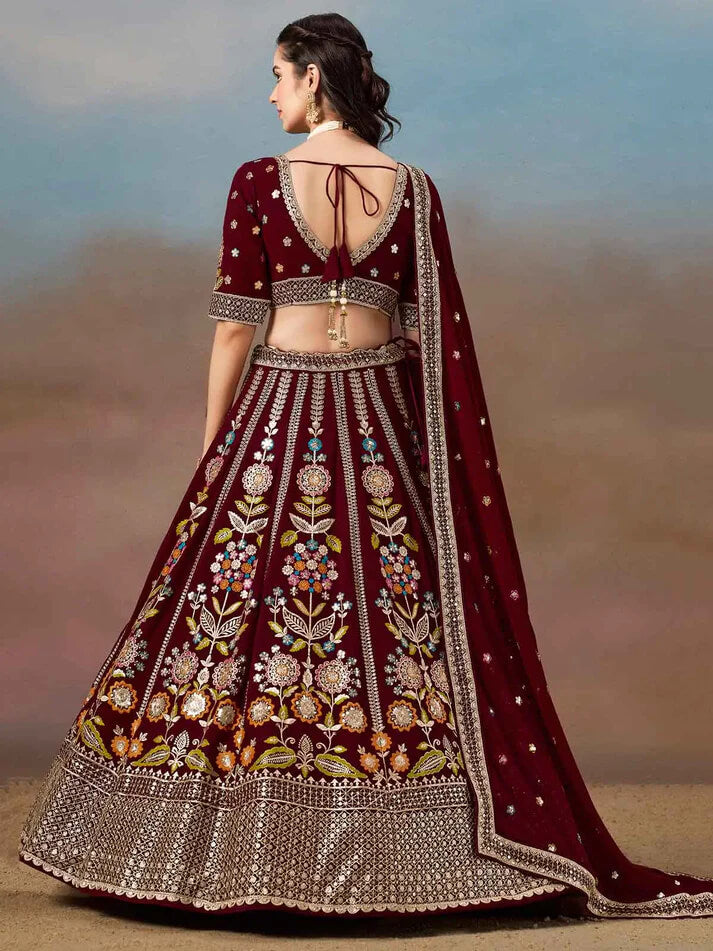 Maroon Georgette Lehenga with Zari & Sequins Work