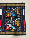 Red, White & Black Pochampally Handloom 3D Ikkat/Ikat Silk Saree
