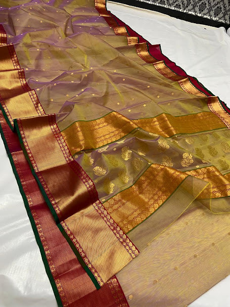 Dual Tone Bronze Chanderi Handloom Katan Silk Nakshi Saree
