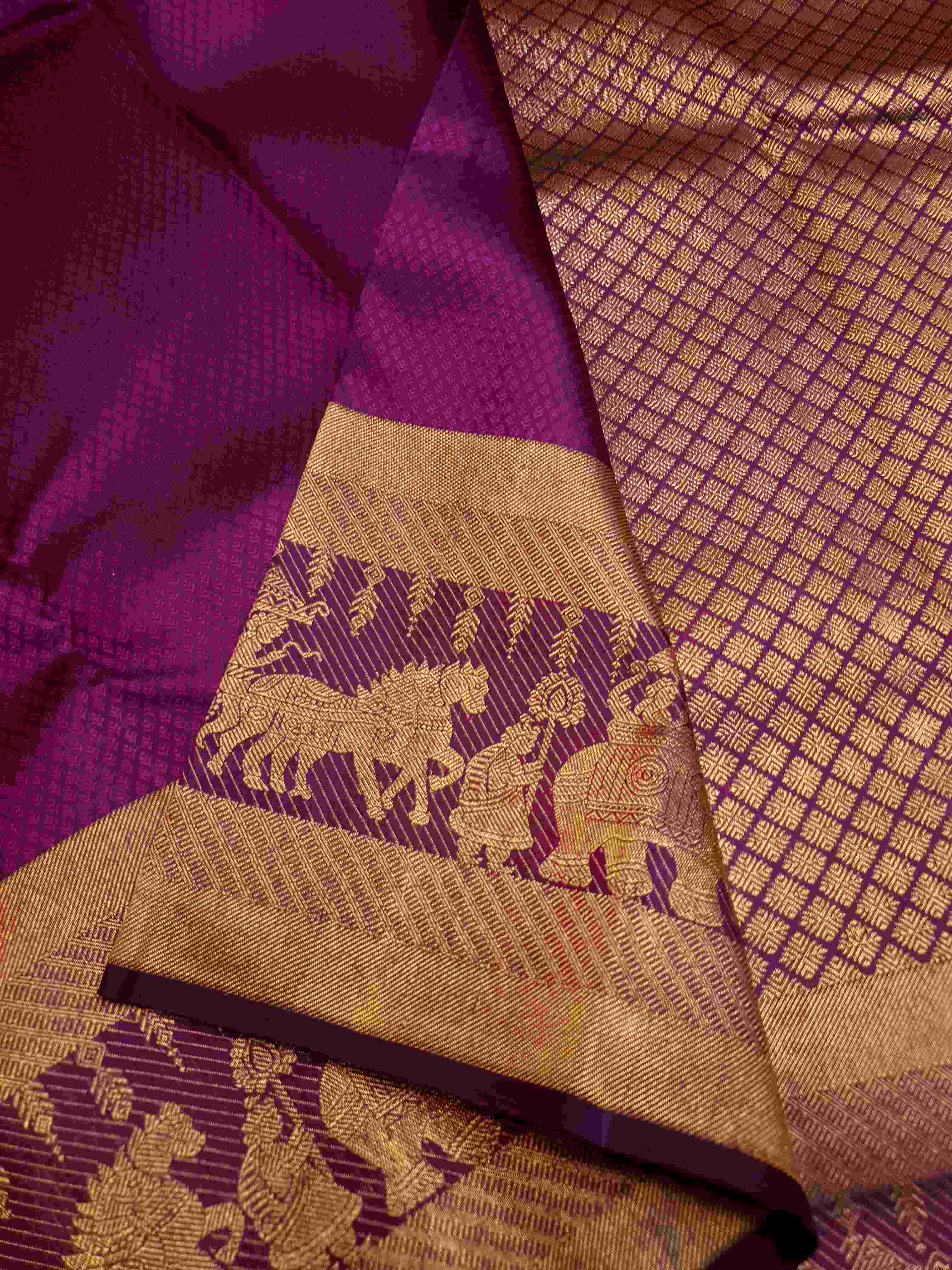Magenta Kanchipuram Handloom 2G Gold Kalyana Pallakku Silk Saree