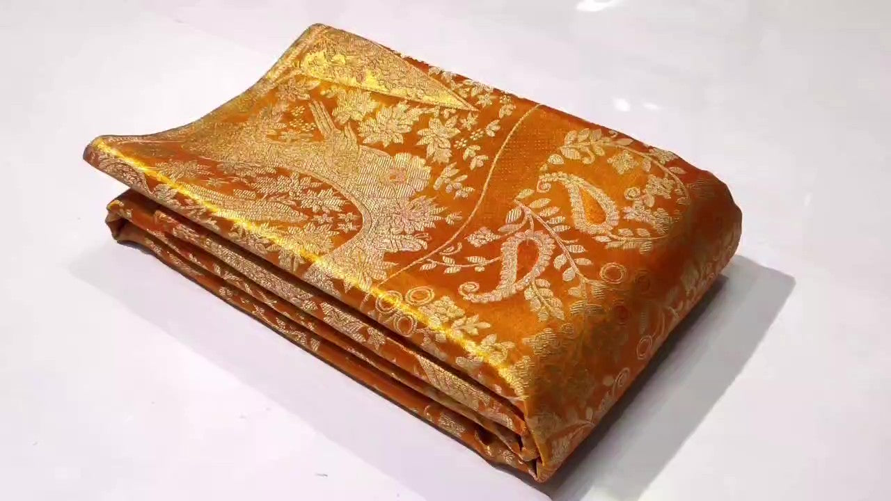 Orange Kanchipuram Handloom Tissue Brocade Silk Saree