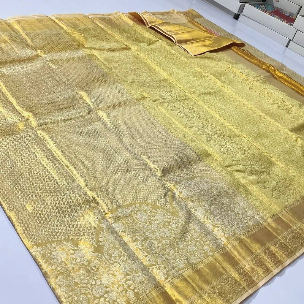 Gold Kanchipuram Handloom Tissue Brocade Silk Saree