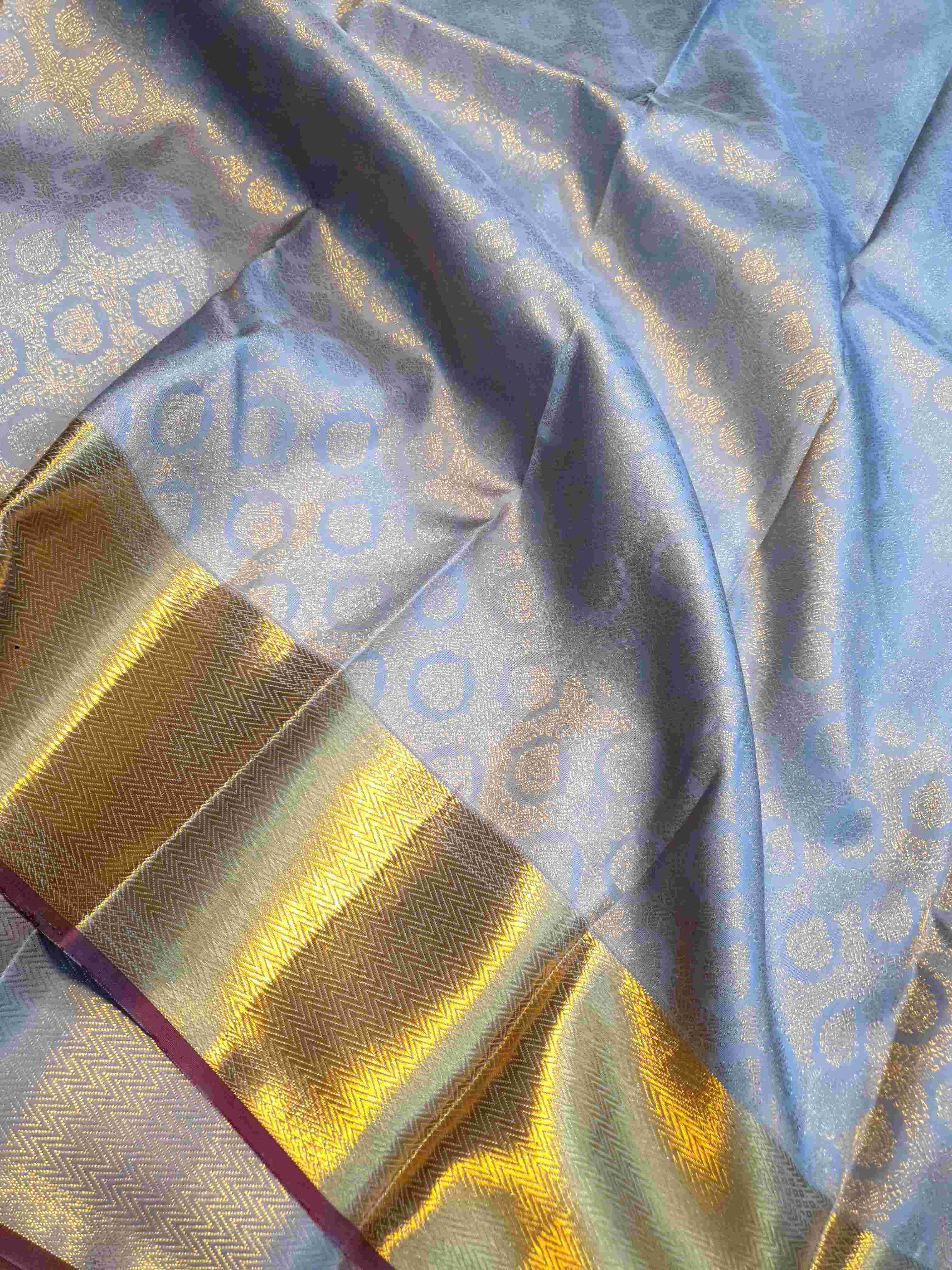 Powder Blue Kanchipuram Handloom 2G Gold Pattu Silk Saree