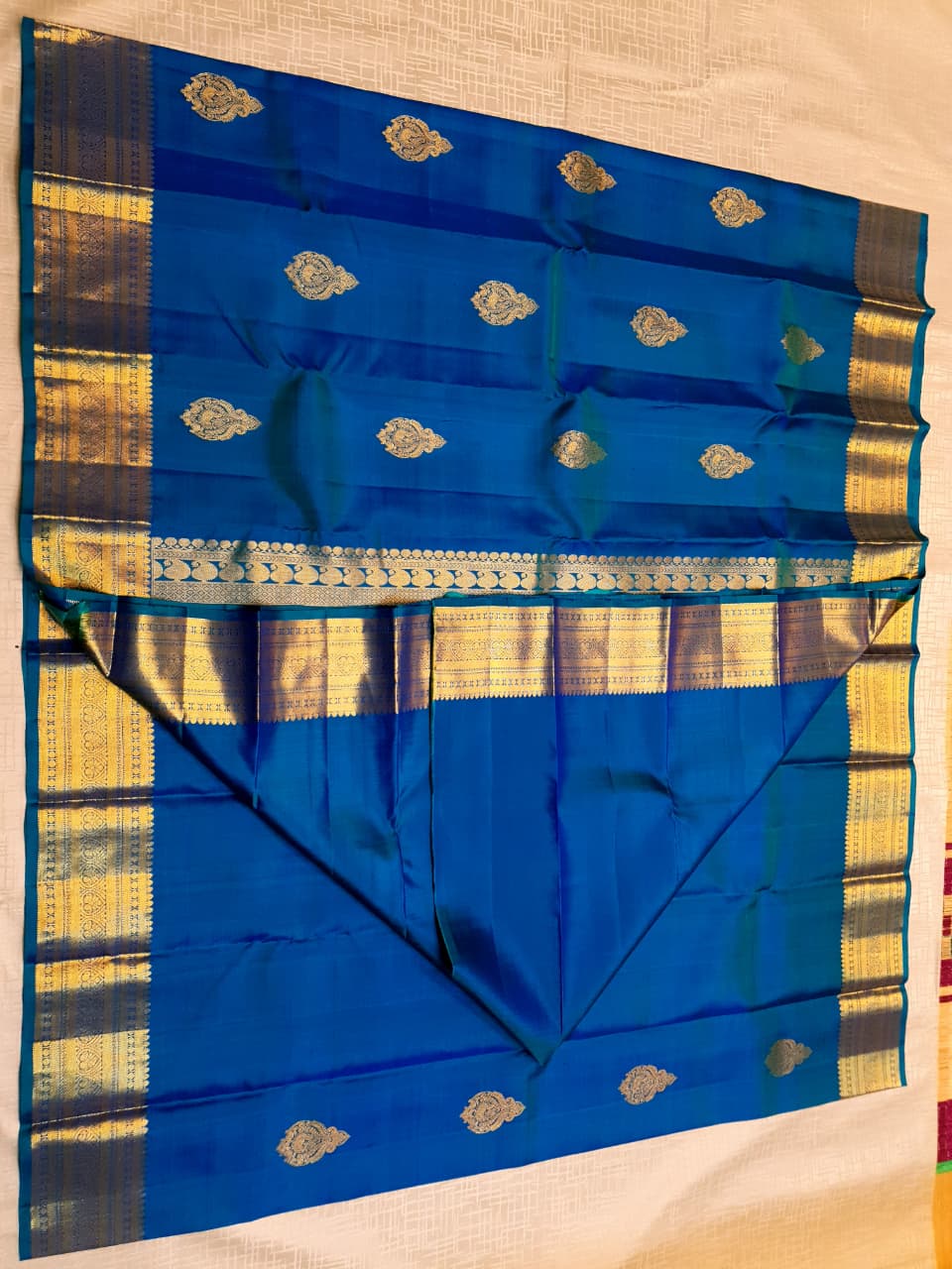 Azurblå Kanchipuram Håndvæv 1G Guld Pattu Silke Saree