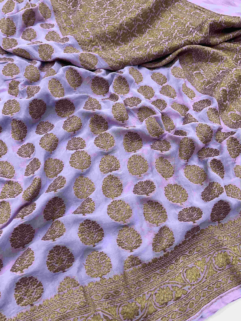 Pink Banarasi Handloom Antik Zari Georgette Silke Saree