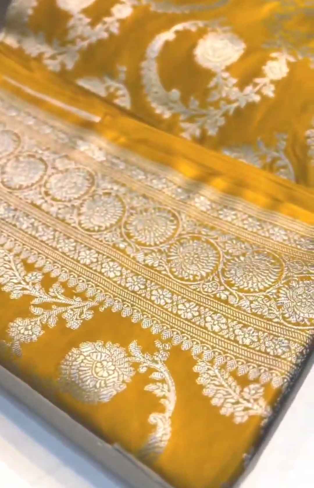 Turmeric Banarasi Mashru Soft Silk Saree