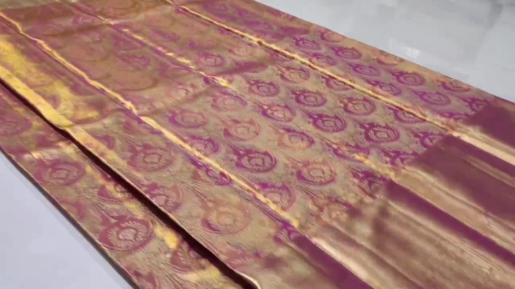 Hot Pink Kanchipuram Handloom Tissue Brocade Silk Saree