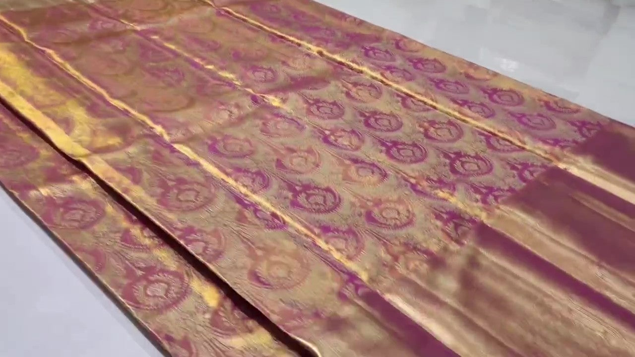Hot Pink Kanchipuram Håndvævet Brokade Silkesari