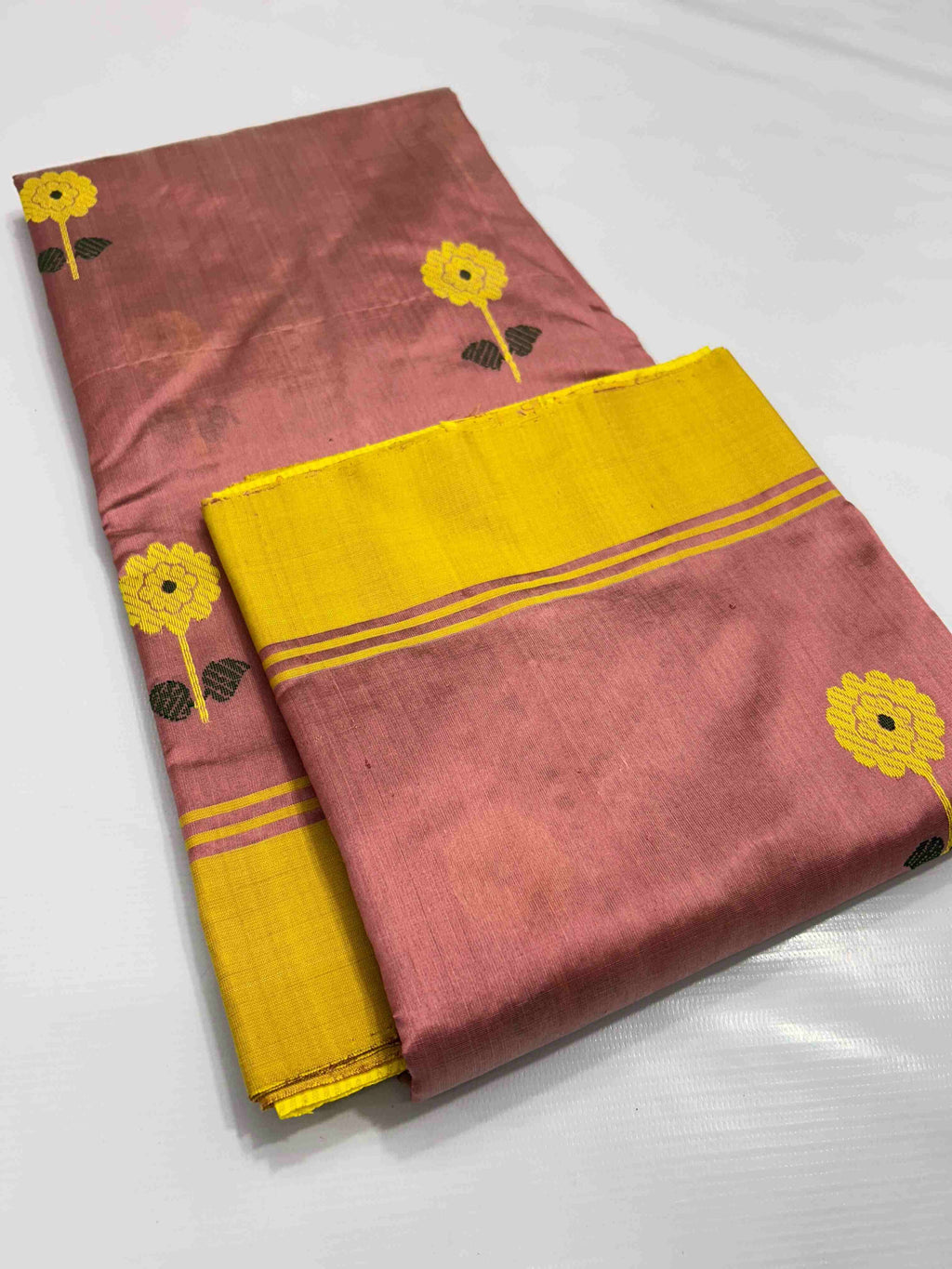 Rosy Brown Chanderi Handloom Pattu Silk Meenakari Saree