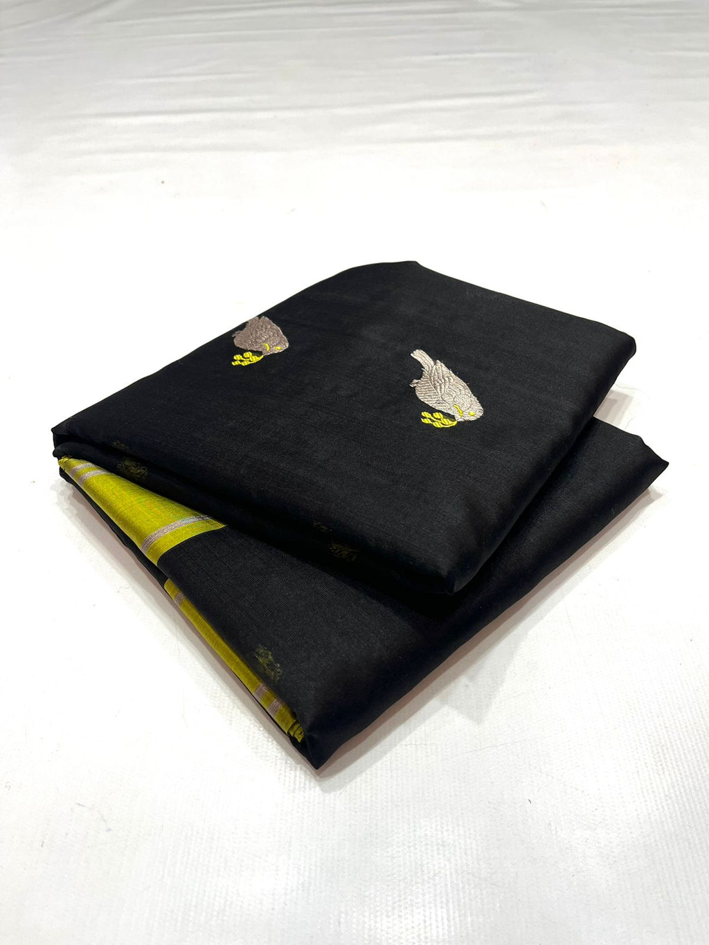 Black Chanderi Handloom Pattu Silk Eknal Buttas Saree
