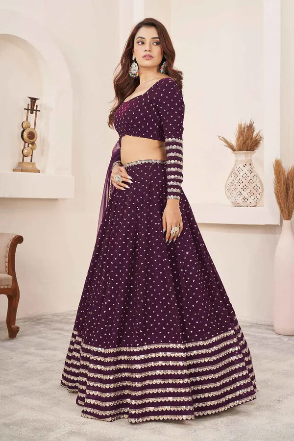 Wine Georgette Lehenga with Zari & Sequins Work