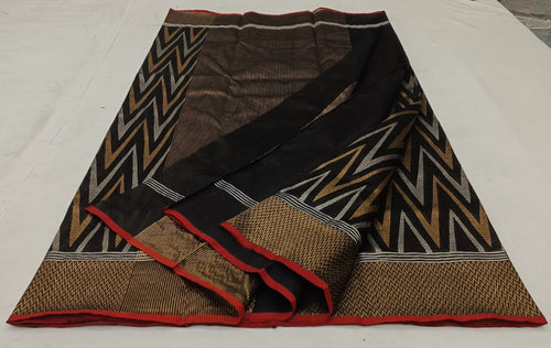 Black Chanderi Handloom Pattu Silk Handwork Saree