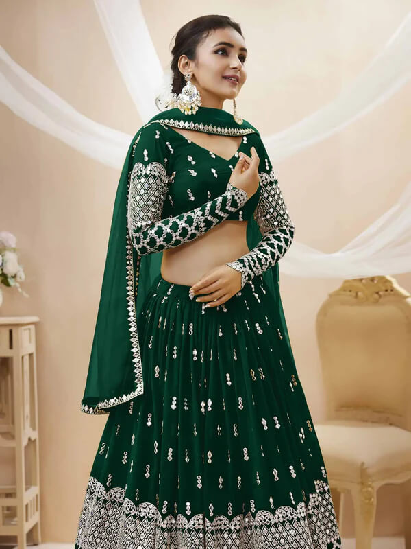 Green Georgette Lehenga with Sequins Embroidery Work