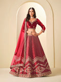 chili Red Sequins Embroidery Work Velvet Lehenga Choli