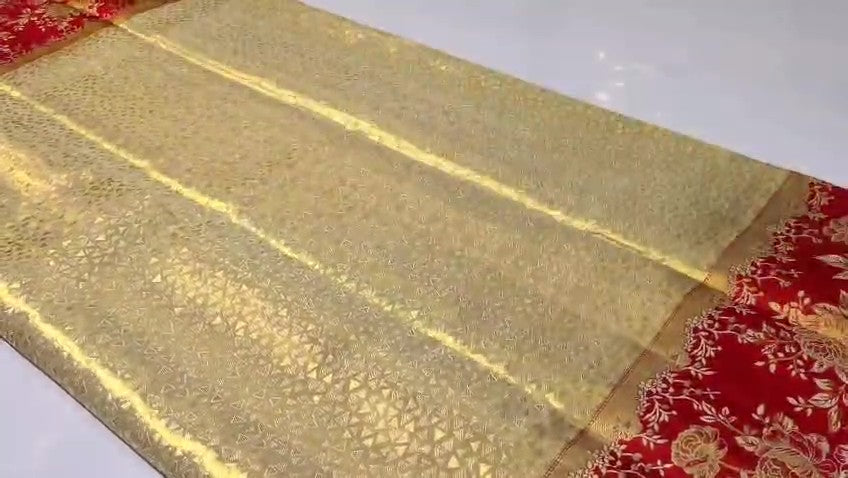Gold Kanchipuram Handloom Tissue Brocade 1G Gold Bridal Saree