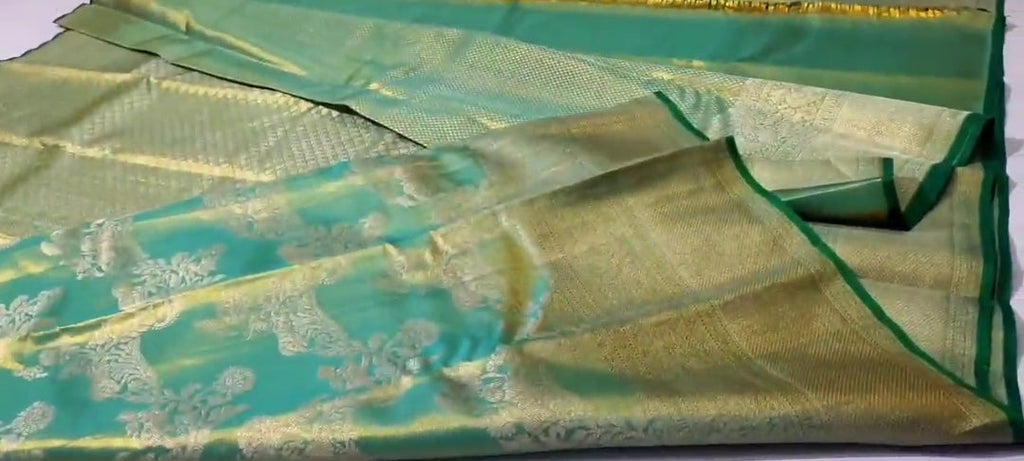 Dual Tone Green Kanchipuram Handloom Tissue Brocade Silk Saree