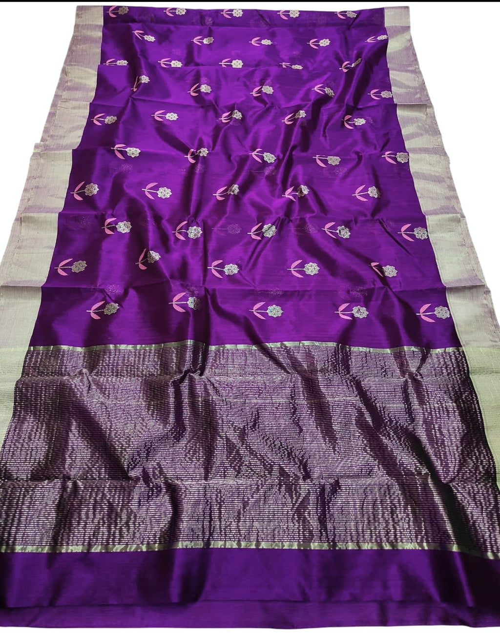 Purple Chanderi Handloom Pattu Silk Meenakari Saree