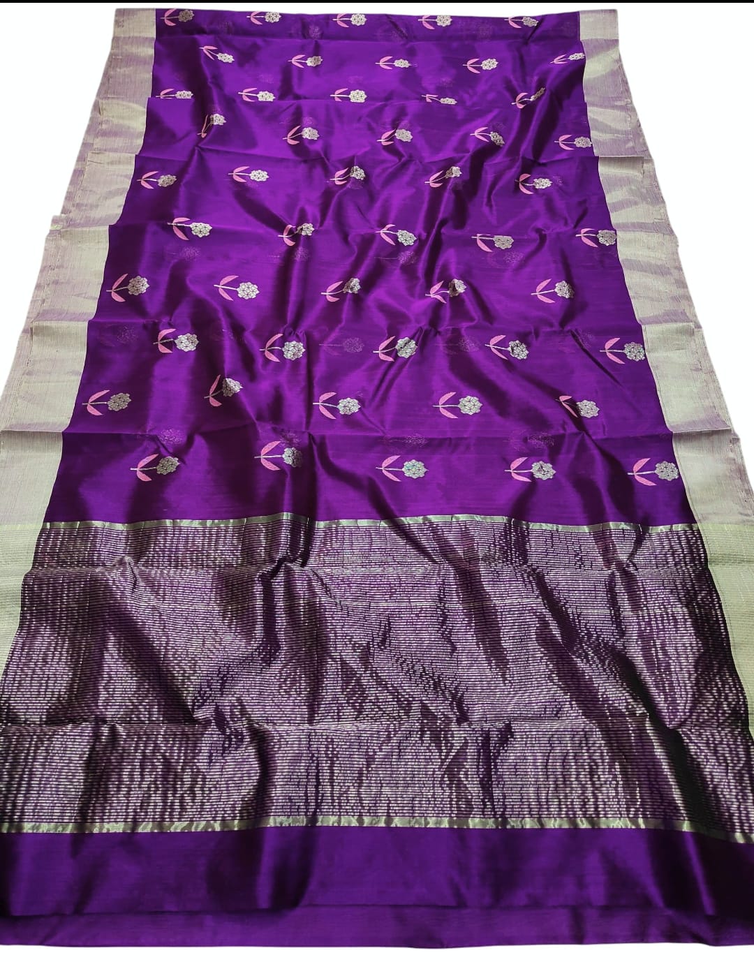 Purple Chanderi Handloom Pattu Silk Meenakari Saree