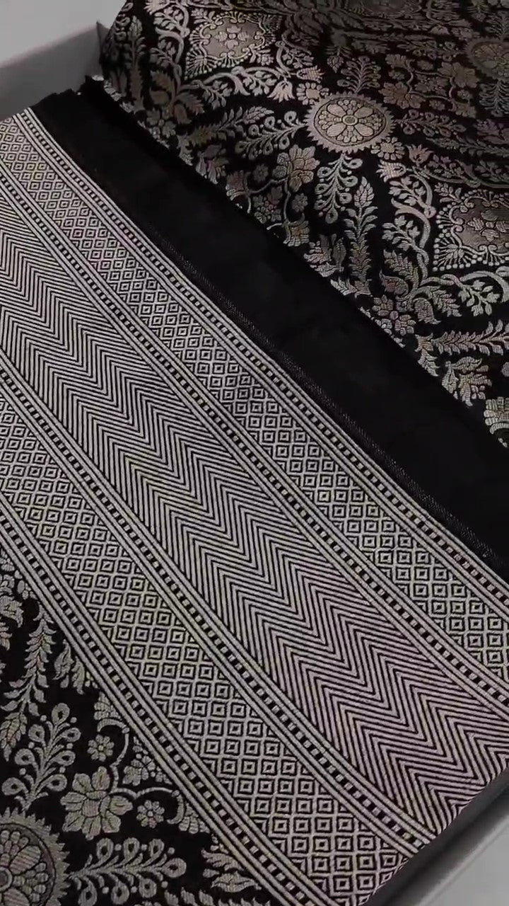 Black Banarasi Handloom Katan Silk Meenakari Saree