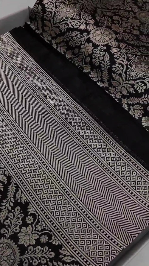 Black Banarasi Handloom Katan Silk Meenakari Saree