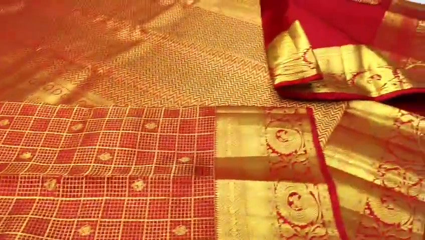Red Kanchipuram Handloom Tissue Brocade Silk Bridal Saree