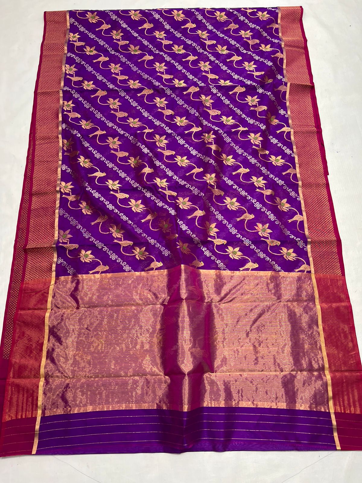 Purple Chanderi Handloom Pattu Silk Meenakari Handwork Saree