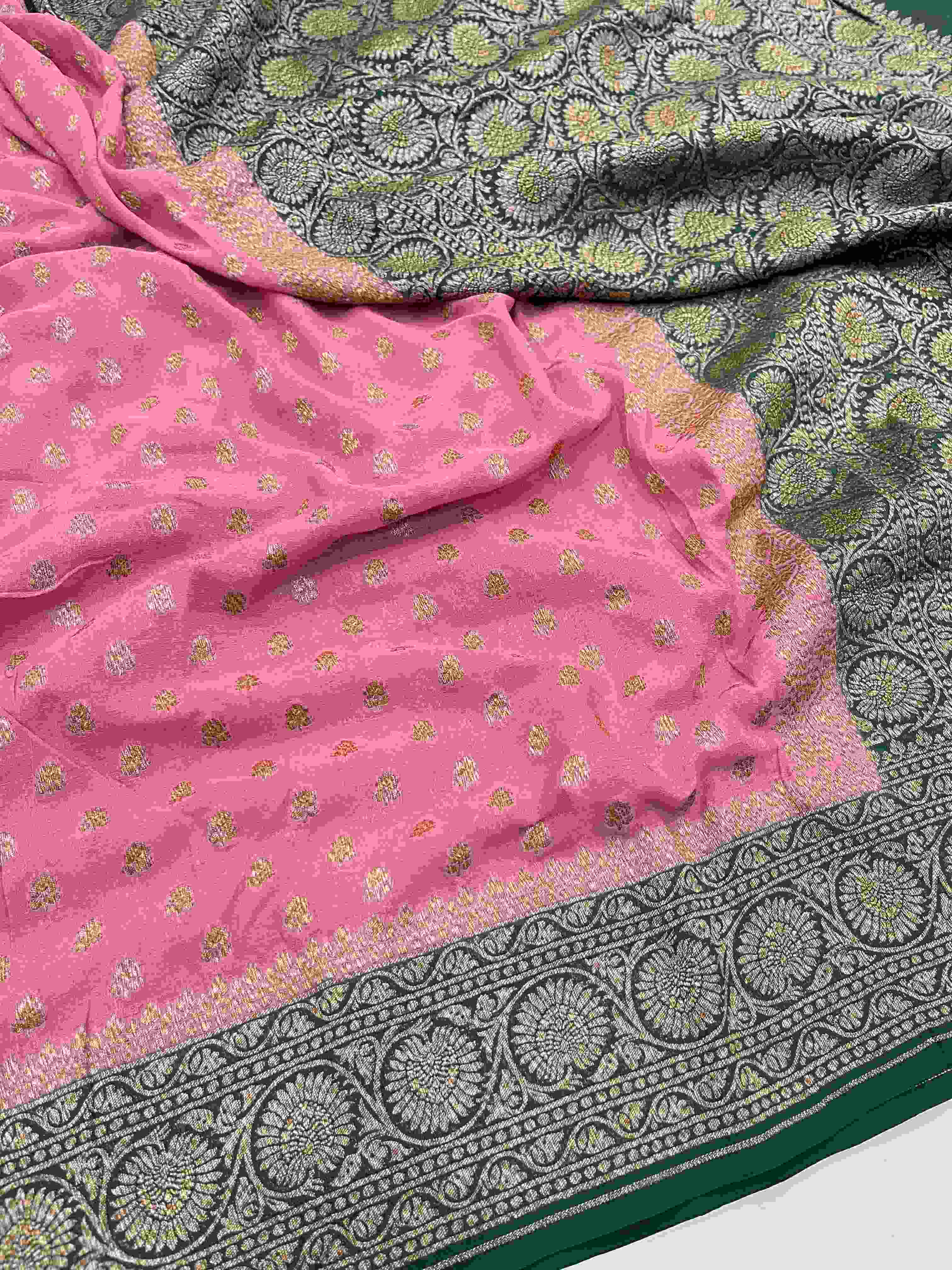 Pink Banarasi Handloom Antik Zari Georgette Silke Saree