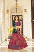 Festive Maroon Lehenga Choli with Matching Printed Dupatta