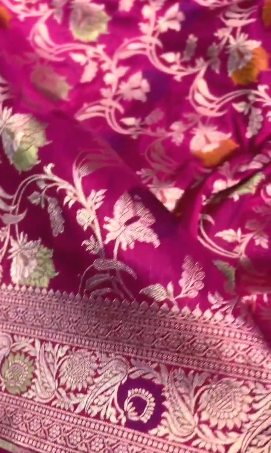 Hot Pink Banarasi Håndvæv Katan Silk Meenakari Saree
