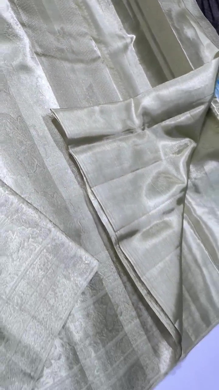 Ivory Kanchipuram Handloom Tissue Brocade Silk Saree