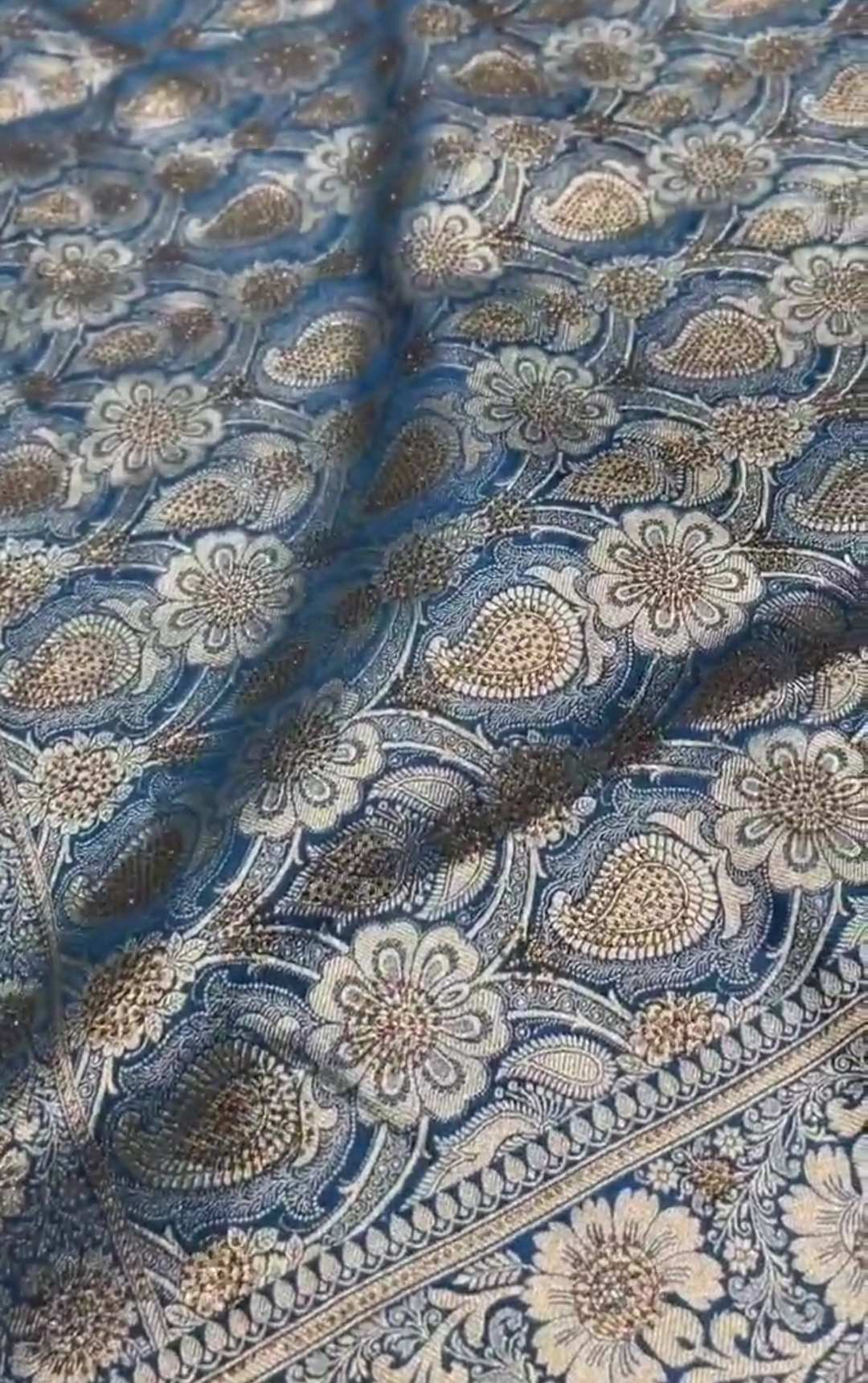 Royal Blue Banarasi Satin Katan Silk Swarovski Jangla Saree