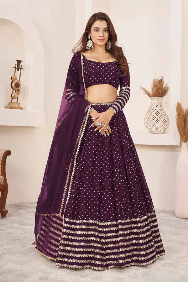 Wine Georgette Lehenga with Zari & Sequins Work