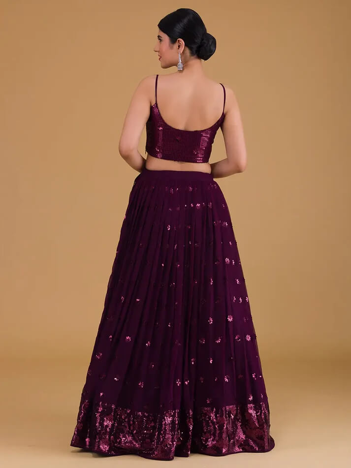 Wine Designer Party Wear Lehenga with Sequins Embroidery