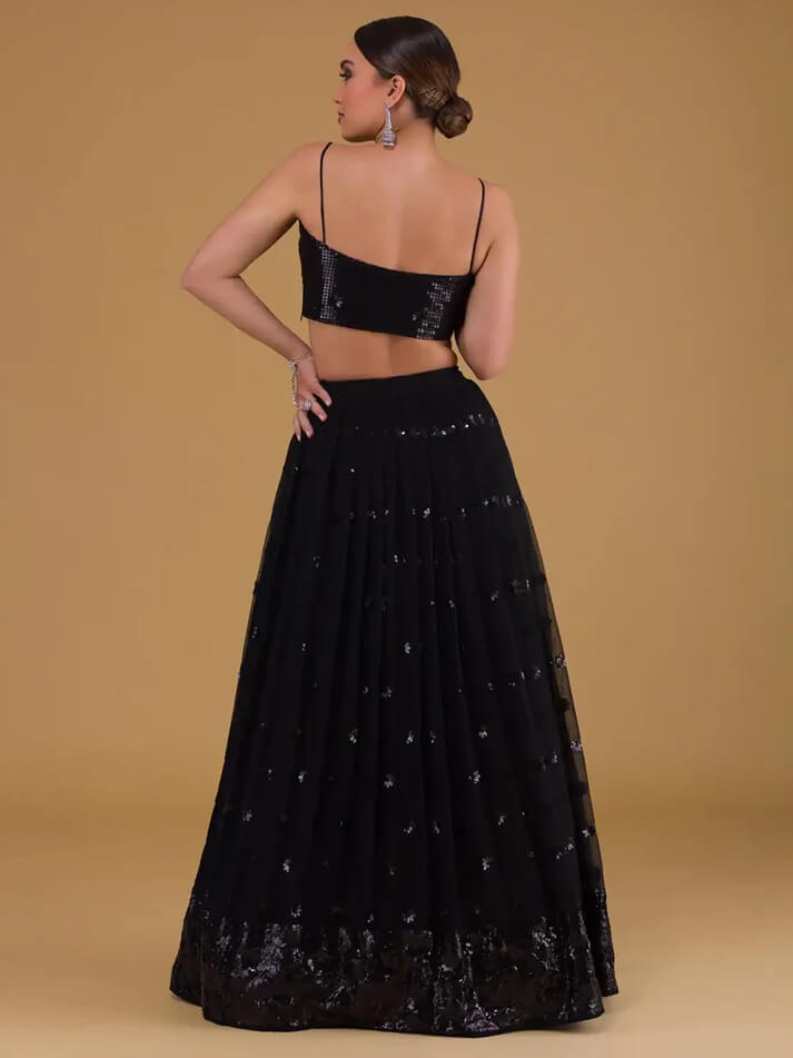 Black Designer Party Wear Lehenga with Sequins Embroidery