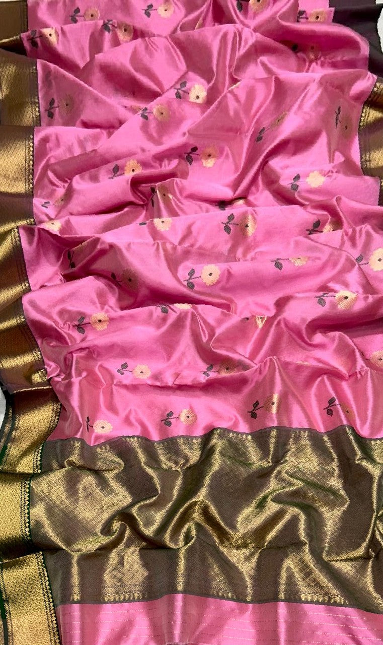Dual Tone Pink Chanderi Handloom Pattu Silk Meenakari Saree
