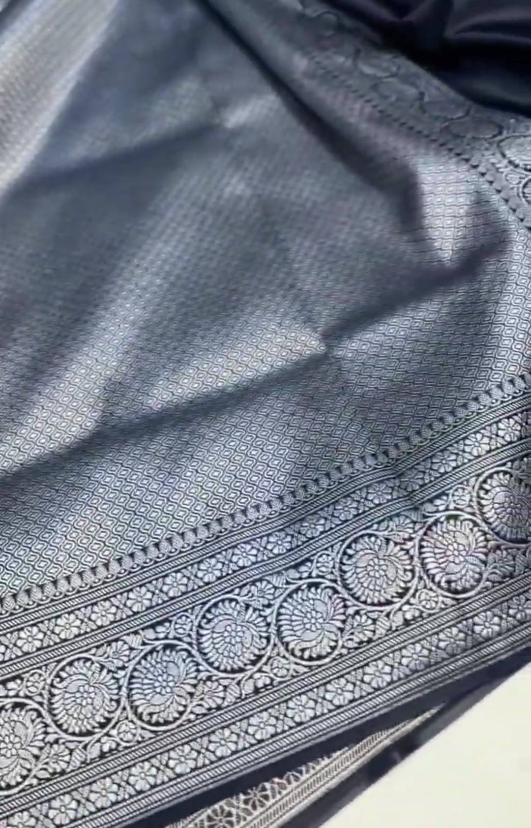 Midnight Blue Banarasi Mashru Soft Silk Saree