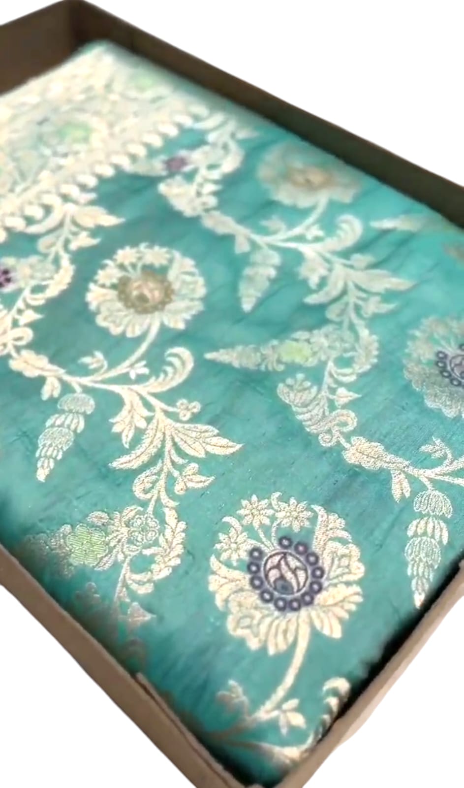Dual Tone Turkis Banarasi Håndvæv Katan Silk Meenakari Saree