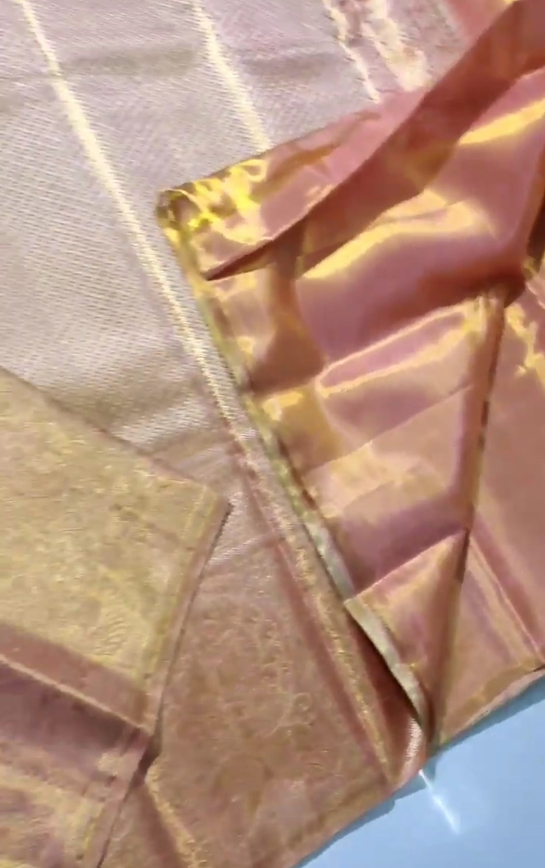 Coral Kanchipuram Handloom Tissue Brocade Silk Saree
