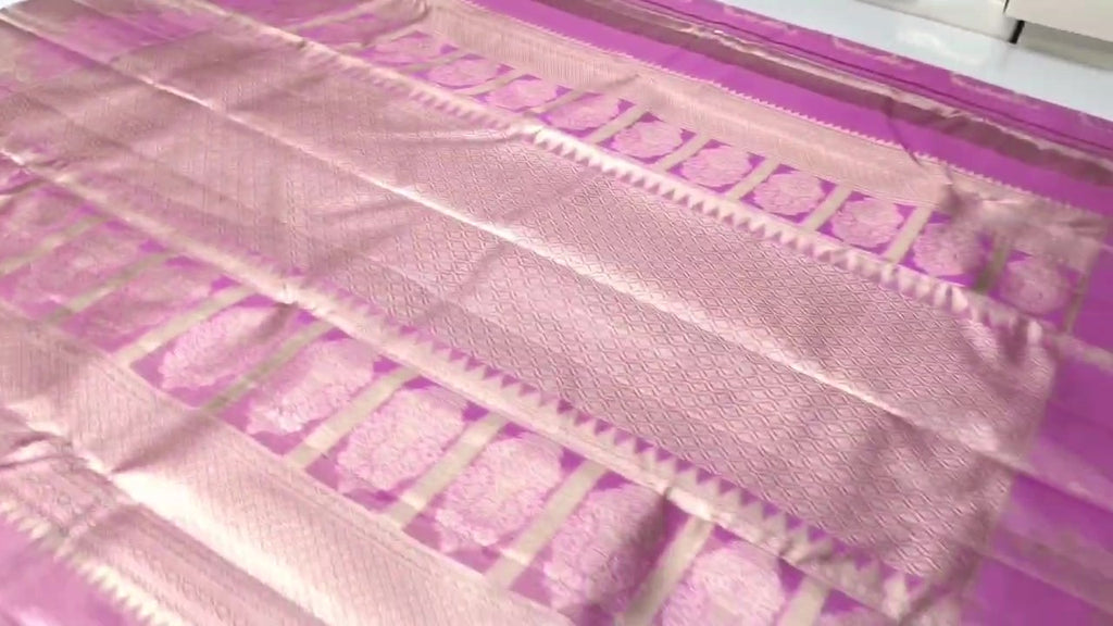 Hot Pink Kanchipuram Handloom Tissue Brocade Silk Saree