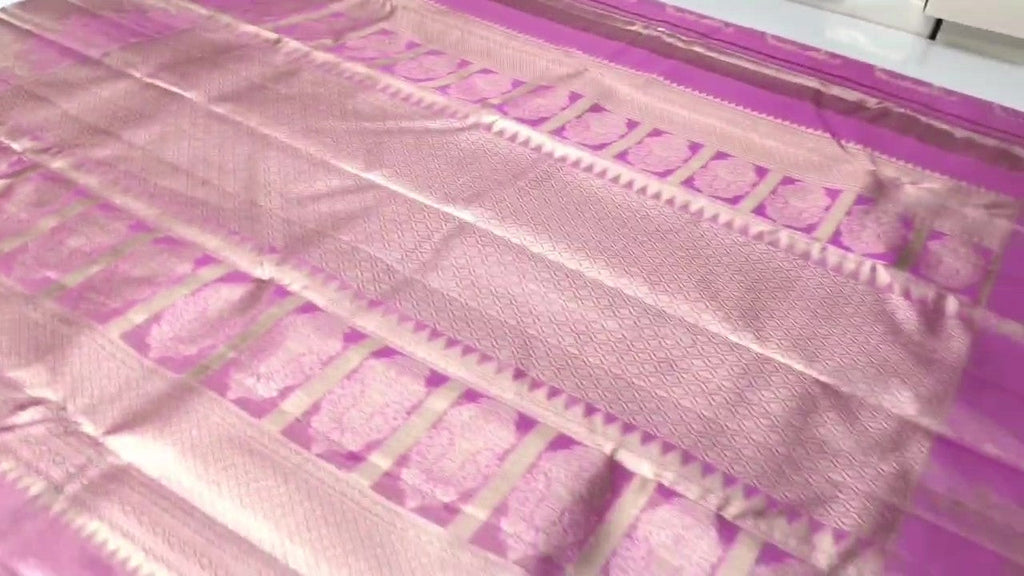 Hot Pink Kanchipuram Handloom Tissue Brocade Silk Saree